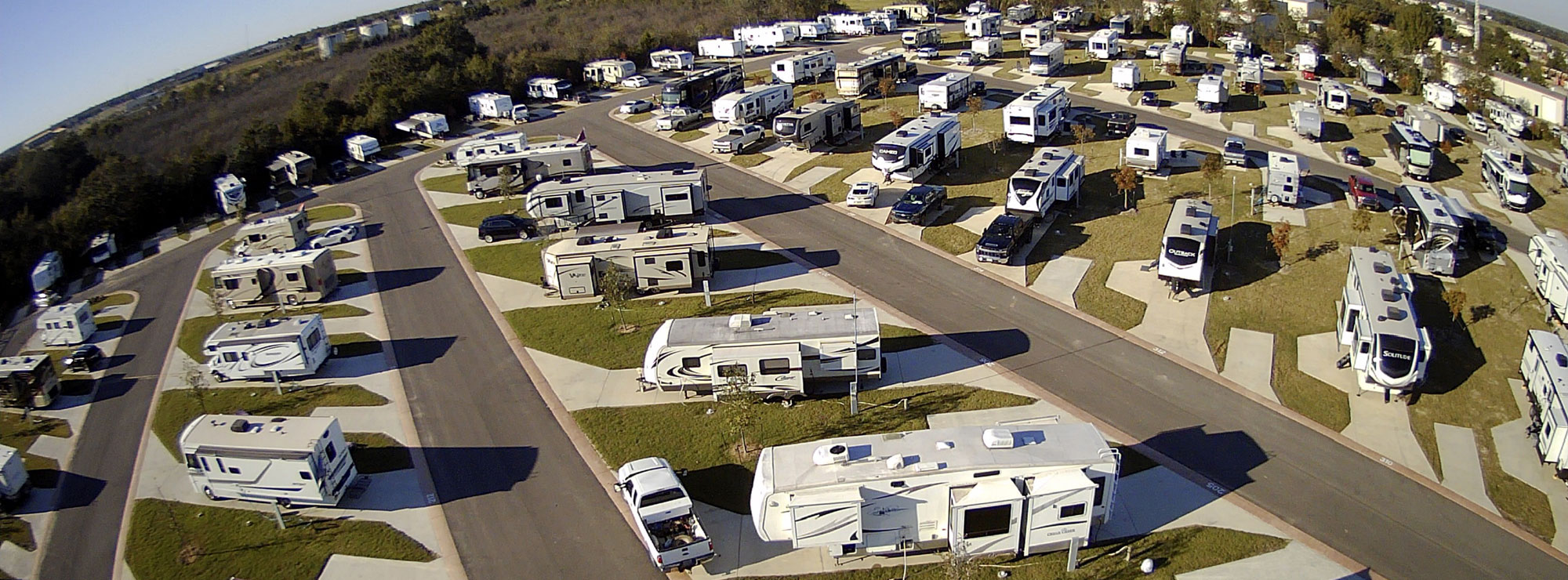 Aerial view of Hardy's Resort RV Park in College Station