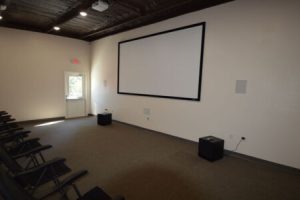 Movie theatre room at Hardy's Resort RV Park in College Station, Texas.