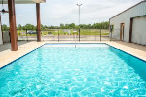 A cool pool view at Hardy's Resort RV Park in College Station, Texas.